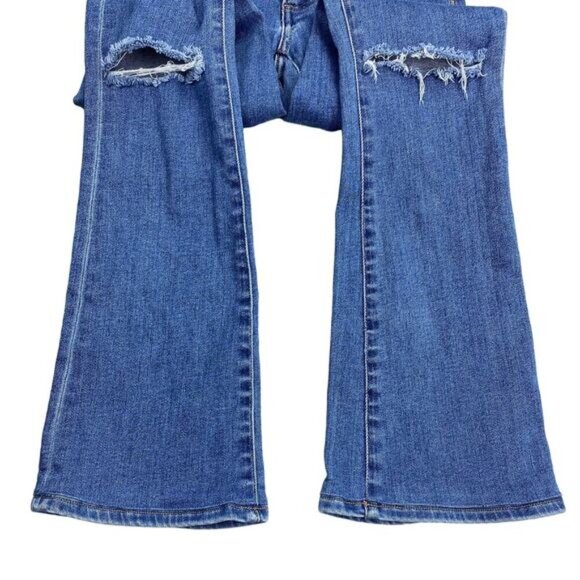 DENIM FORUM Aritzia The Jane Mid Rise Boot Sz 25 Ripped Frayed Knee - Picture 6 of 10